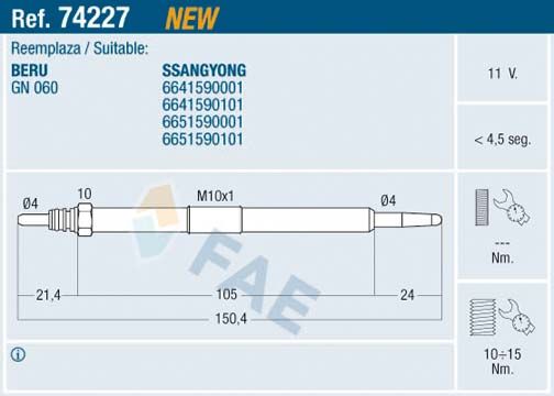 FAE 74227 Glow Plug