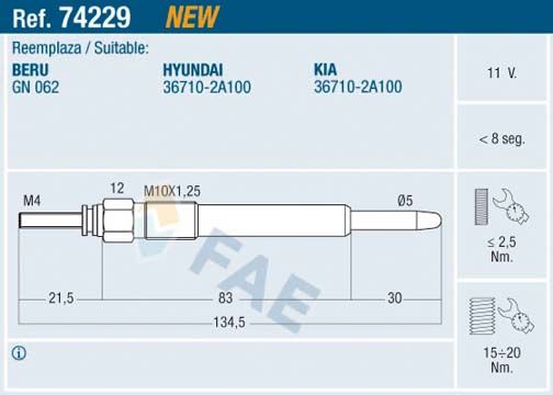 FAE 74229 Glow Plug