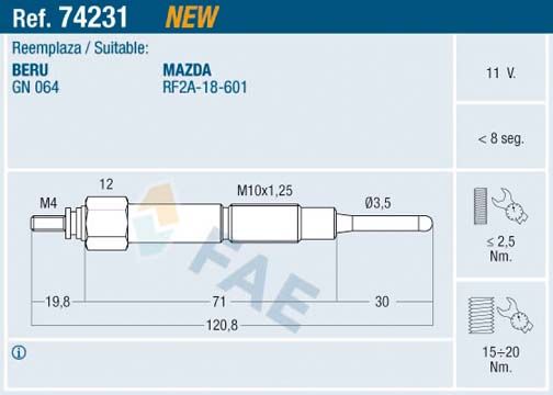 FAE 74231 Glow Plug