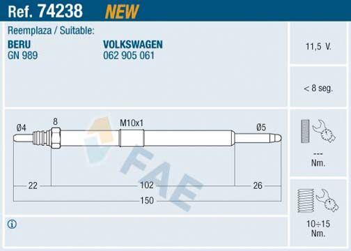 FAE 74238 Glow Plug