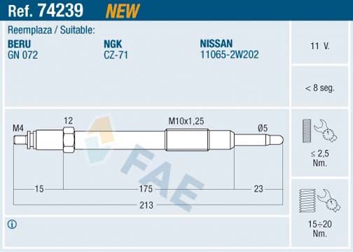 FAE 74239 Glow Plug