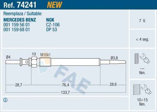 FAE 74241 Glow Plug