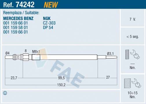FAE 74242 Glow Plug
