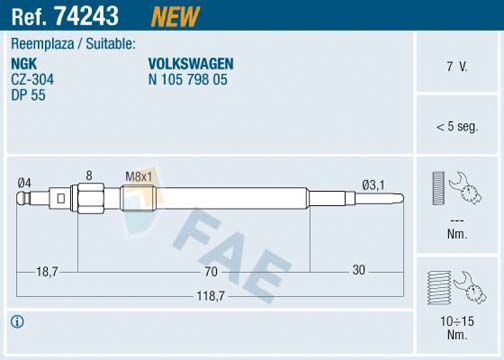 FAE 74243 Glow Plug