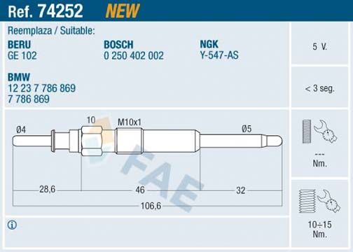 FAE 74252 Glow Plug