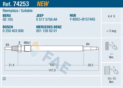 FAE 74253 Glow Plug