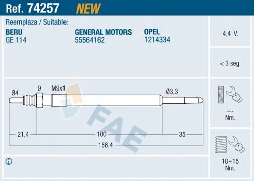 FAE 74257 Glow Plug