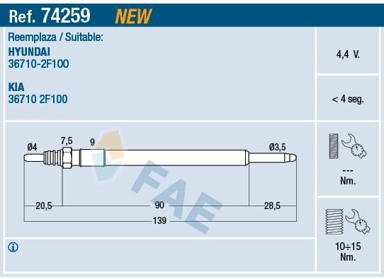 FAE 74259 Glow Plug