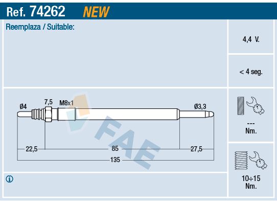 FAE 74262 Glow Plug