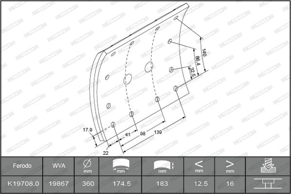 FERODO K19708.0-F3661 Brake Lining Kit, drum brake