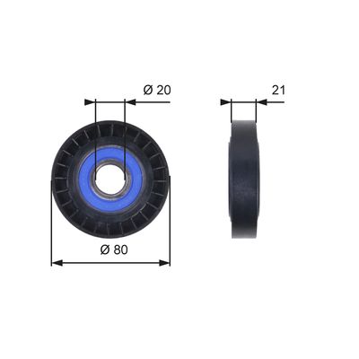 Deflection/Guide Pulley, V-ribbed belt GATES T36011