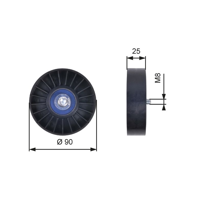 GATES T36033 Deflection/Guide Pulley, V-ribbed belt