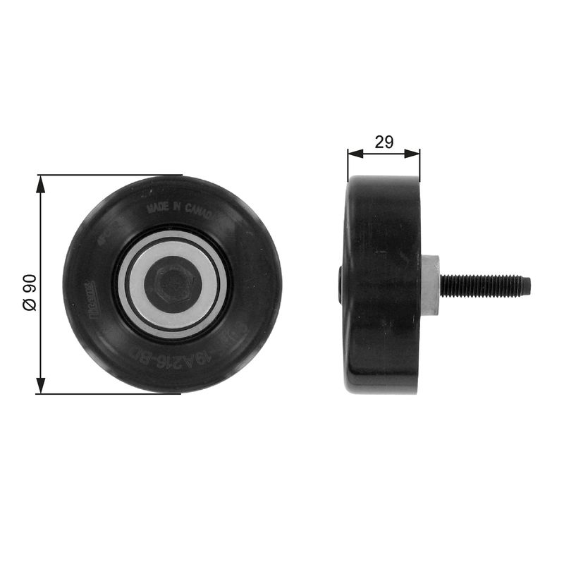 GATES T36089 Deflection/Guide Pulley, V-ribbed belt