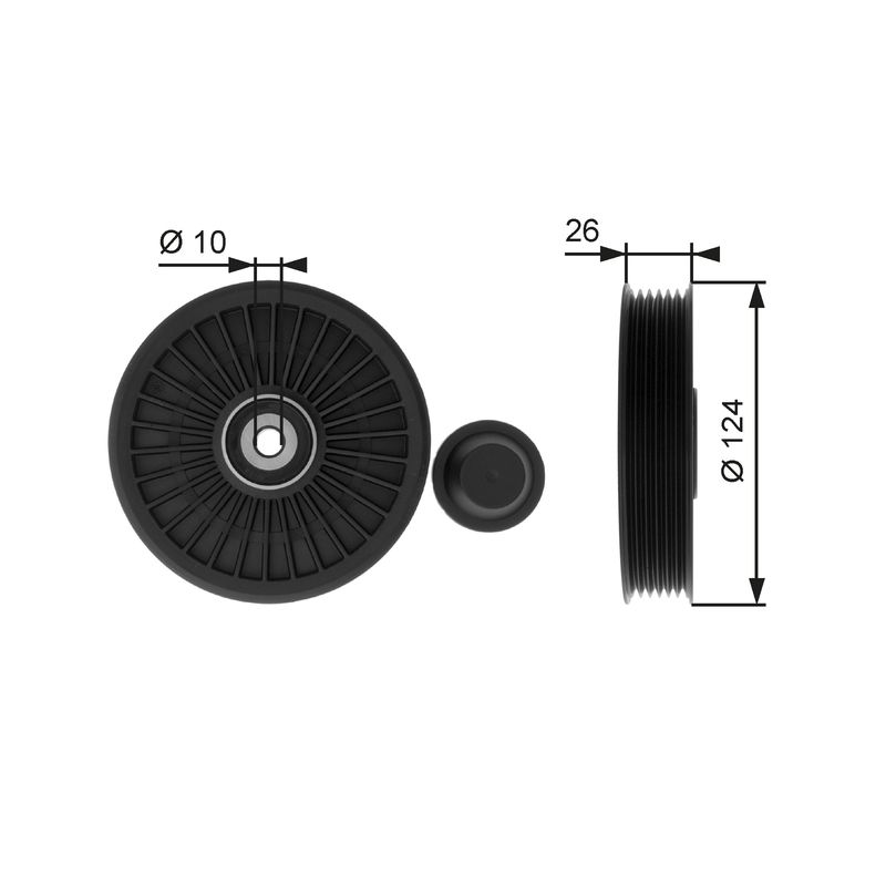 GATES T36216 Deflection/Guide Pulley, V-ribbed belt