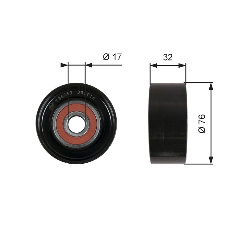 GATES T36253 Deflection/Guide Pulley, V-ribbed belt