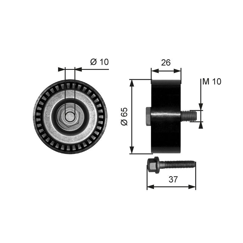 GATES T36300 Deflection/Guide Pulley, V-ribbed belt