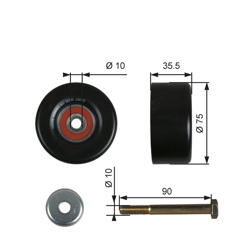 GATES T36357 Deflection/Guide Pulley, V-ribbed belt
