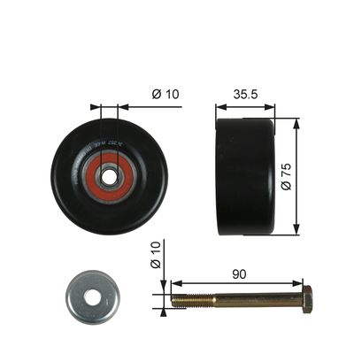 Deflection/Guide Pulley, V-ribbed belt GATES T36357