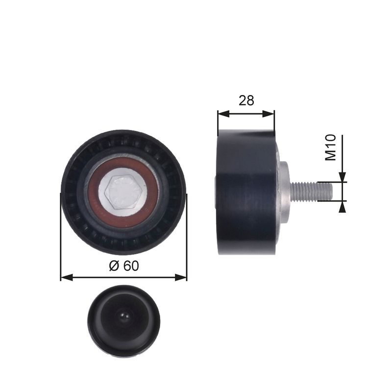 GATES T36384 Deflection/Guide Pulley, V-ribbed belt