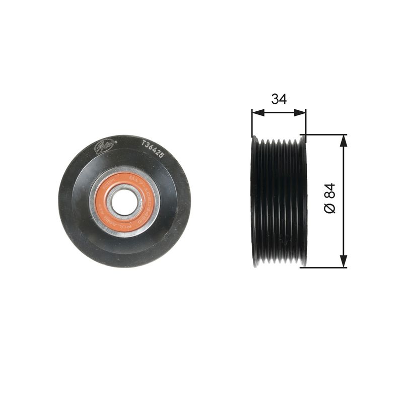 GATES T36425 Deflection/Guide Pulley, V-ribbed belt