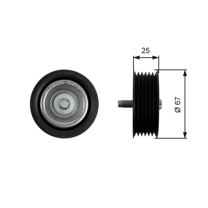 GATES T36434 Deflection/Guide Pulley, V-ribbed belt