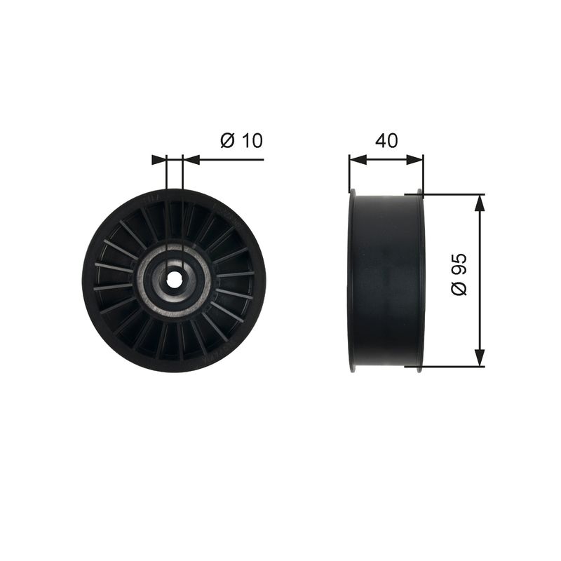 GATES T36500 Deflection/Guide Pulley, V-ribbed belt