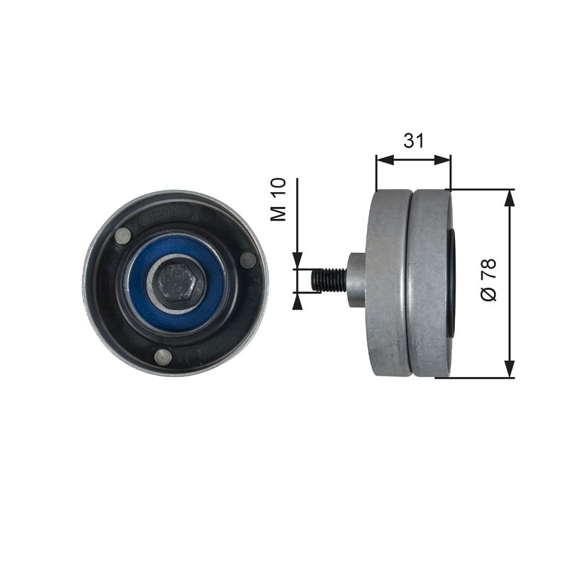 GATES T36510 Deflection/Guide Pulley, V-ribbed belt