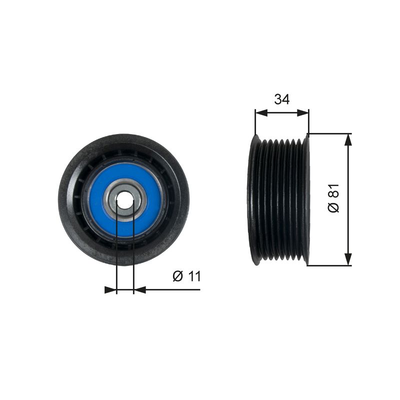 GATES T36517 Deflection/Guide Pulley, V-ribbed belt