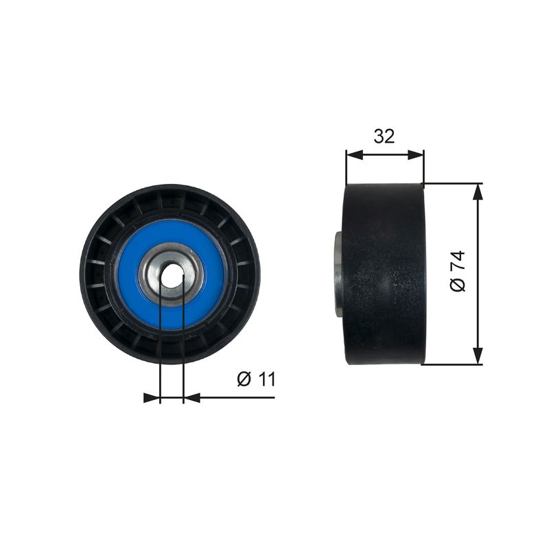 GATES T36518 Deflection/Guide Pulley, V-ribbed belt