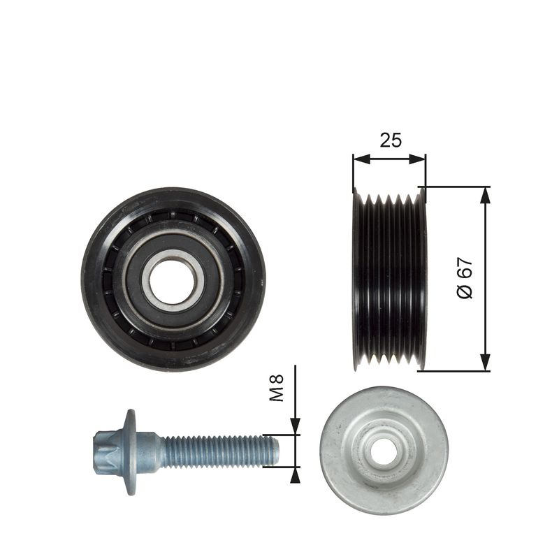 GATES T36619 Deflection/Guide Pulley, V-ribbed belt