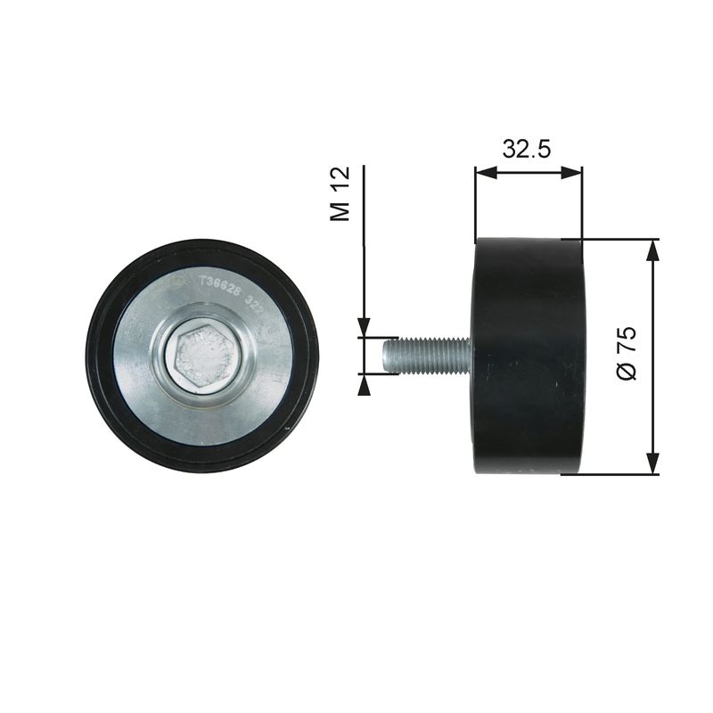 GATES T36628 Deflection/Guide Pulley, V-ribbed belt