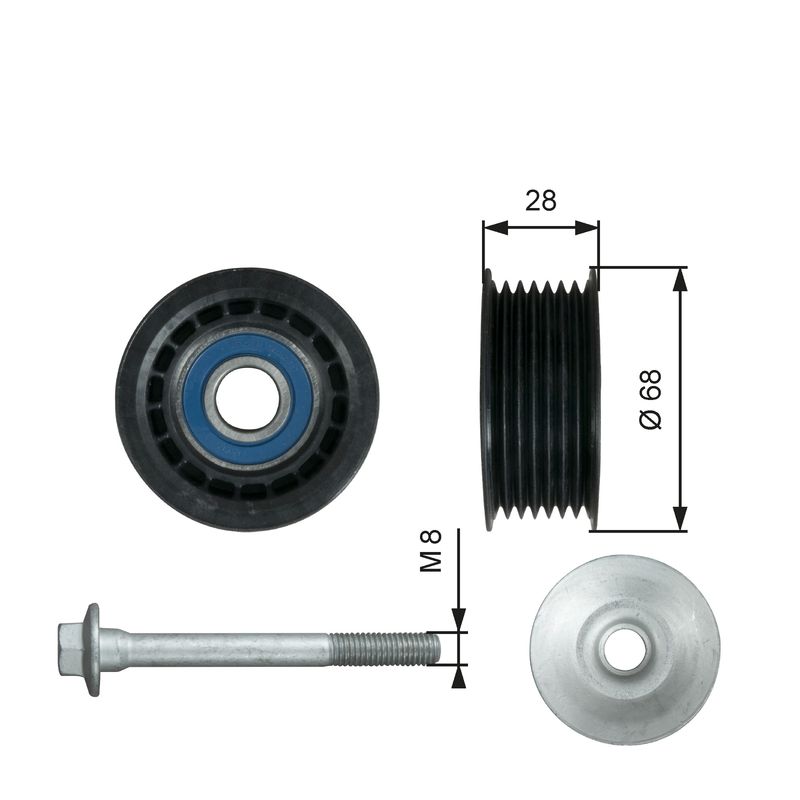 GATES T36731 Deflection/Guide Pulley, V-ribbed belt