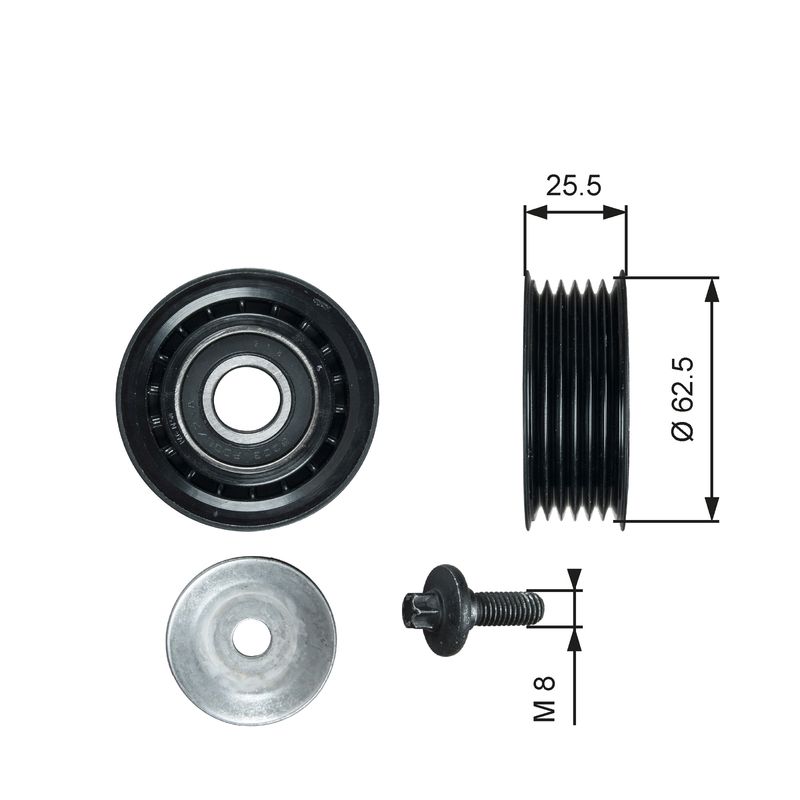GATES T36736 Deflection/Guide Pulley, V-ribbed belt