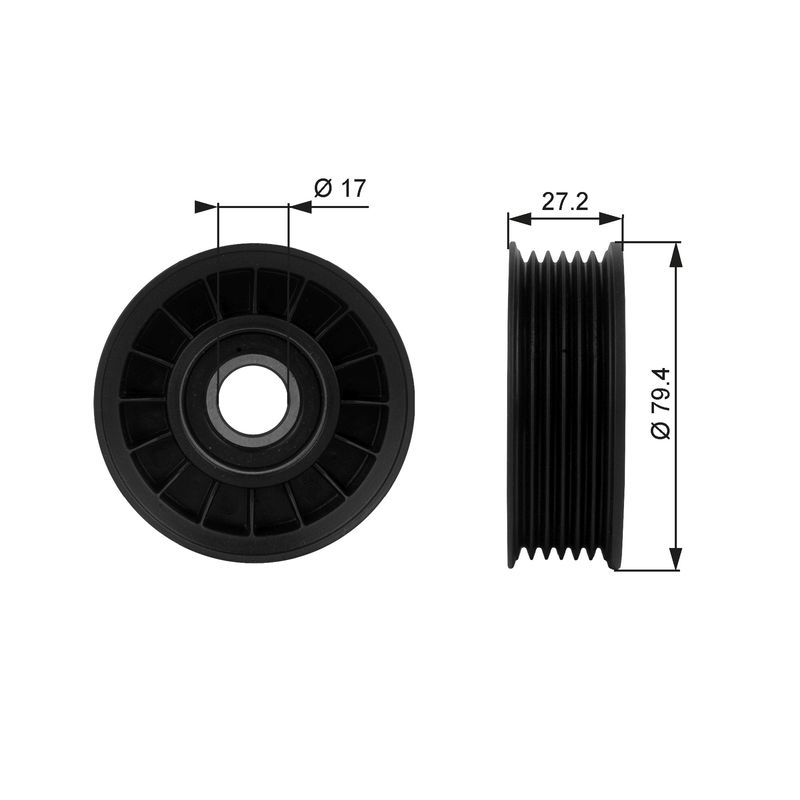 GATES T38009 Deflection/Guide Pulley, V-ribbed belt