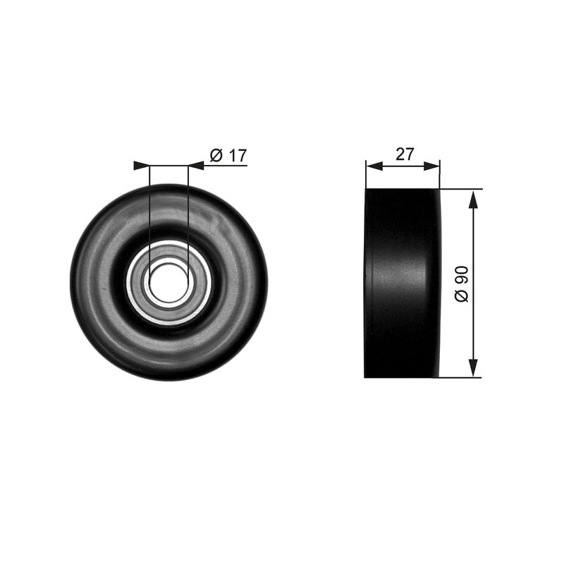 GATES T38010 Deflection/Guide Pulley, V-ribbed belt
