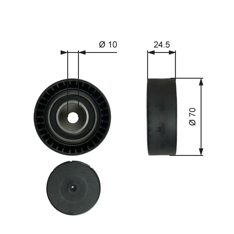 GATES T38071 Deflection/Guide Pulley, V-ribbed belt