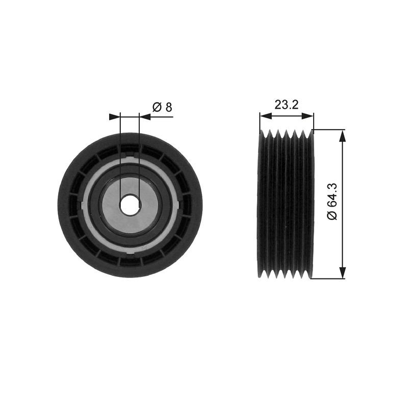 GATES T38083 Deflection/Guide Pulley, V-ribbed belt