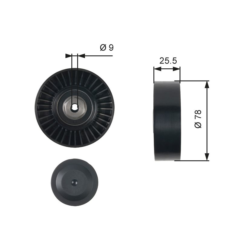 GATES T38087 Deflection/Guide Pulley, V-ribbed belt