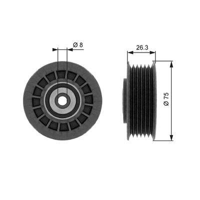 Tensioner Pulley, V-ribbed belt GATES T38092