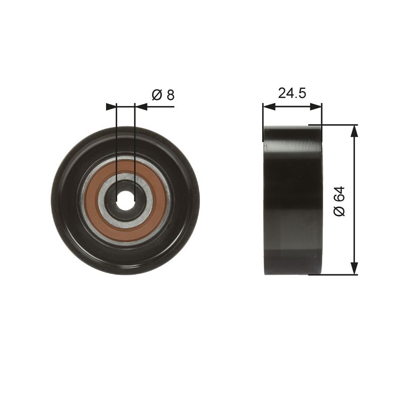GATES T38097 Deflection/Guide Pulley, V-ribbed belt
