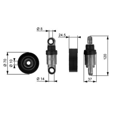 Tensioner Pulley, V-ribbed belt GATES T38242