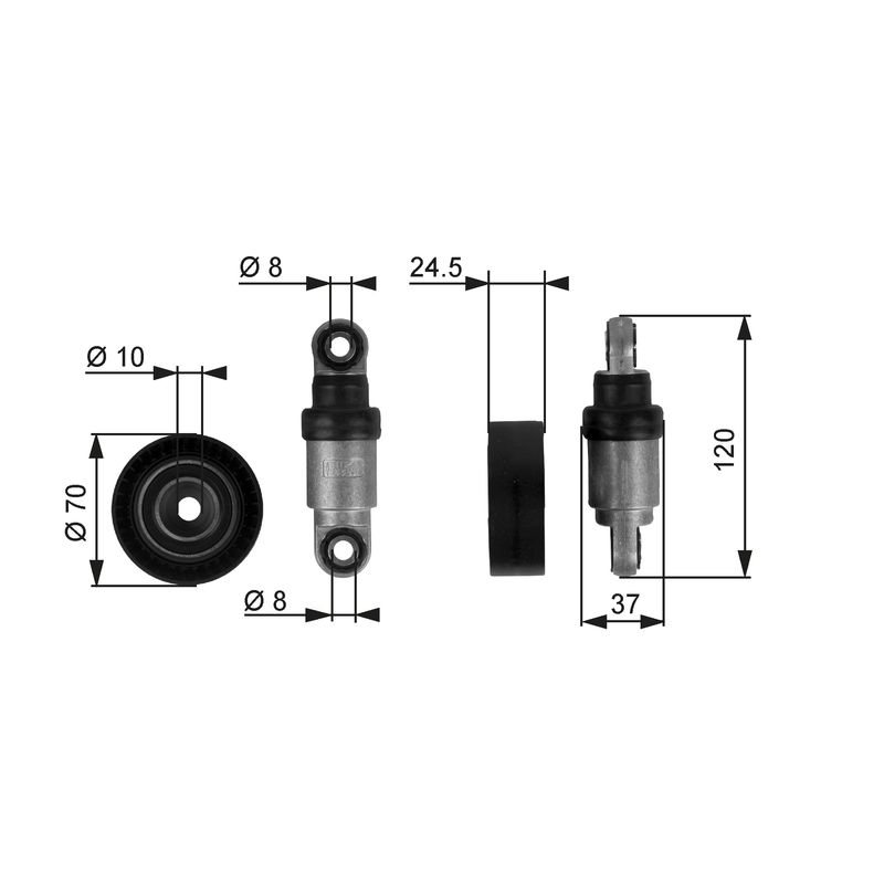 GATES T38244 Tensioner Pulley, V-ribbed belt