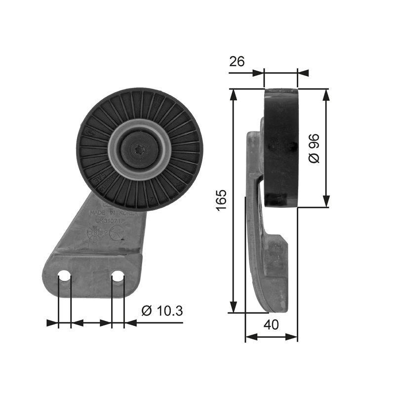 GATES T38461 Deflection/Guide Pulley, V-ribbed belt