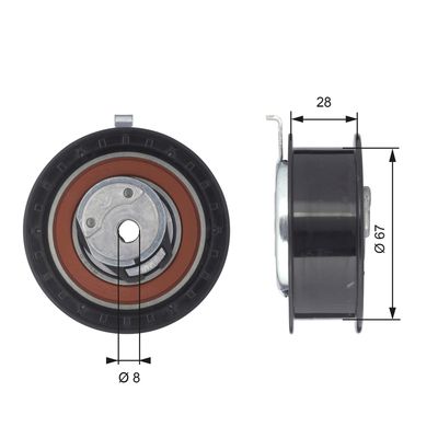 Tensioner Pulley, timing belt GATES T43052