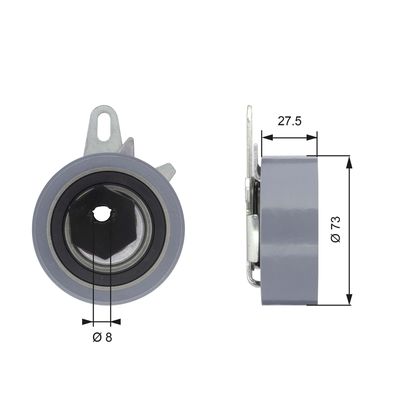 Tensioner Pulley, timing belt GATES T43054