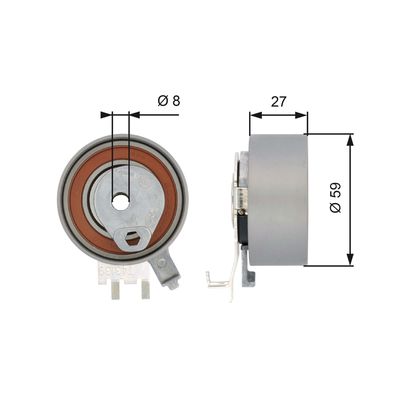 Tensioner Pulley, timing belt GATES T43139