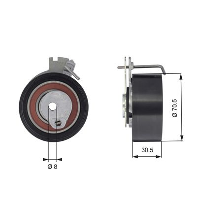 Tensioner Pulley, timing belt GATES T43159