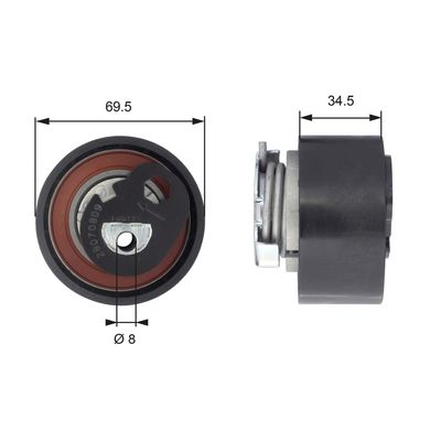 Tensioner Pulley, timing belt GATES T43200