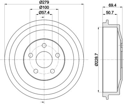 Brake Drum HELLA 8DT 355 303-101