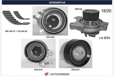 Water Pump & Timing Belt Kit HUTCHINSON KH 293WP148